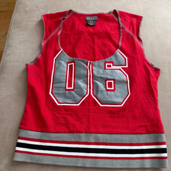 Global Mind Tops - Vintage style crop top tank with strip bottom - medium